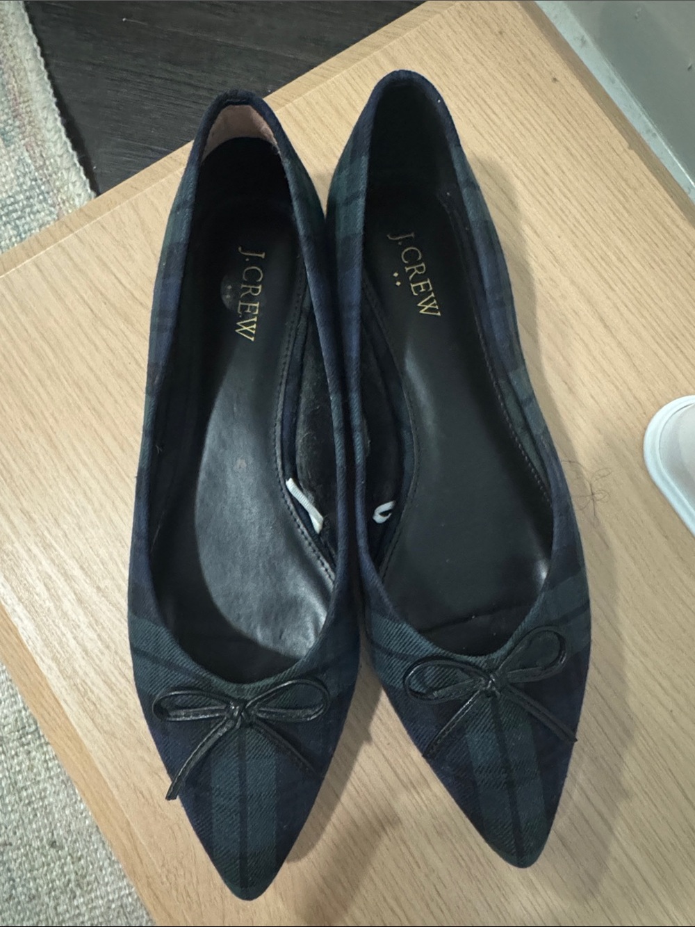 J. Crew Plaid Pointed Toe Ballet Flats - Navy/Green